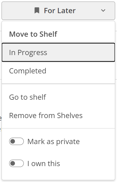 Manage Item button expanded, with options to move to a different shelf, remove, and keep private