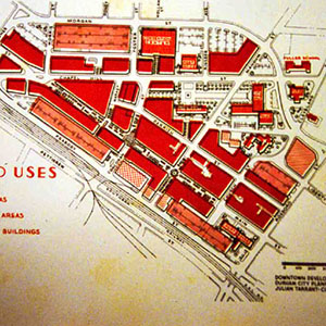 Map of major downtown Durham land uses from 1960