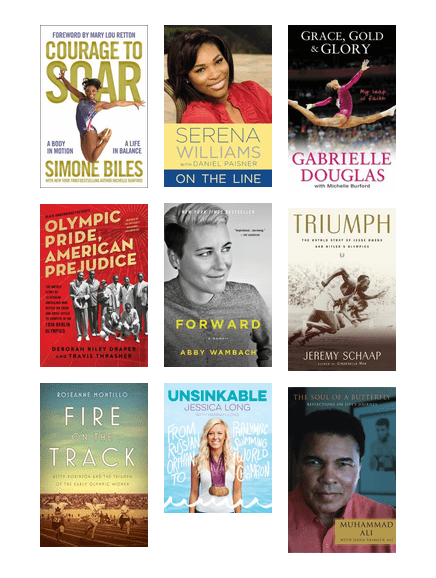 Covers of books by and about Olympic athletes.