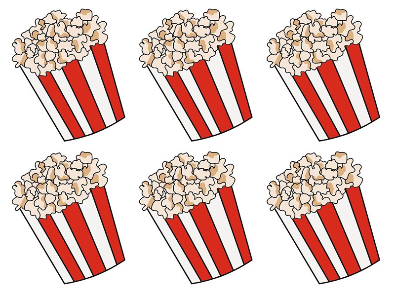 Illustrated movie popcorn buckets.