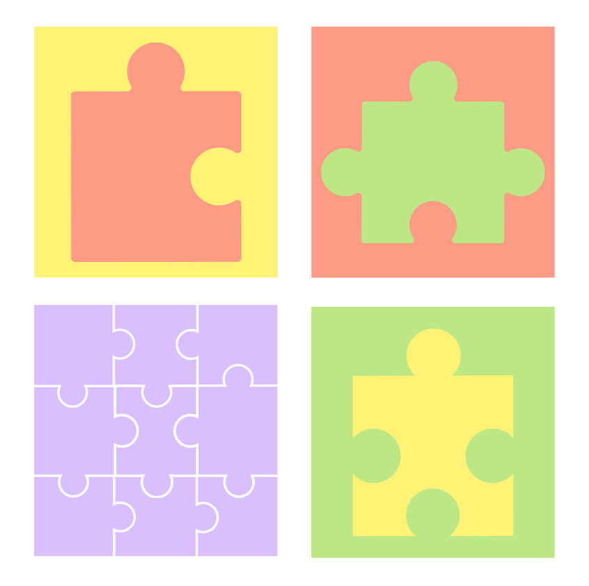 Abstract pastel jigsaw puzzle pieces.