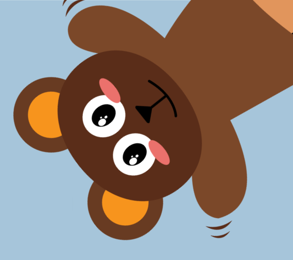 Cartoon bear puppet dropping in from the top of the image and waving both paws.