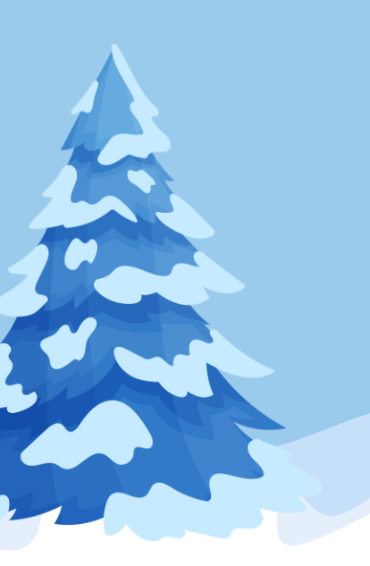 A snowy evergreen tree drawn in shades of blue.