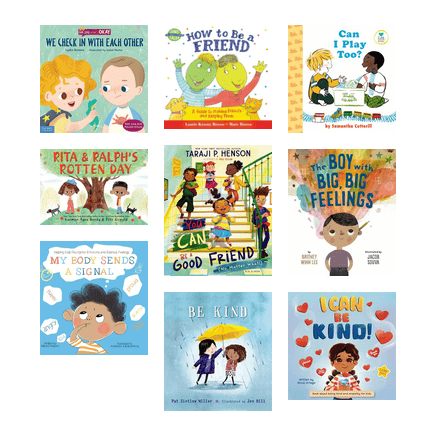 Covers of picture books about friendship, feelings, and being kind.