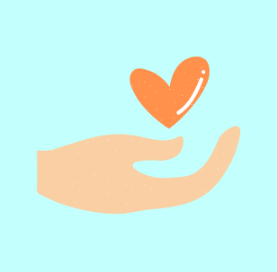 A heart shape floating just above a simply illustrated hand.