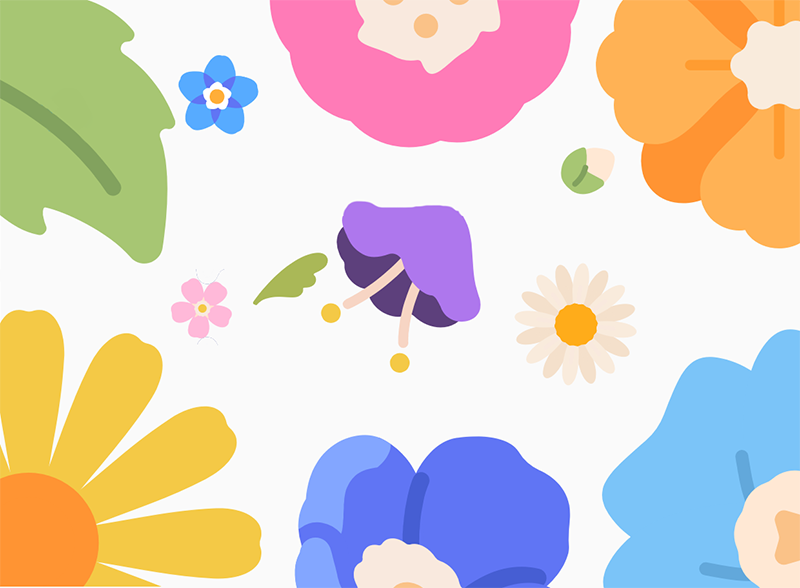 Flower and leaf shapes in a range of cheerful colors.