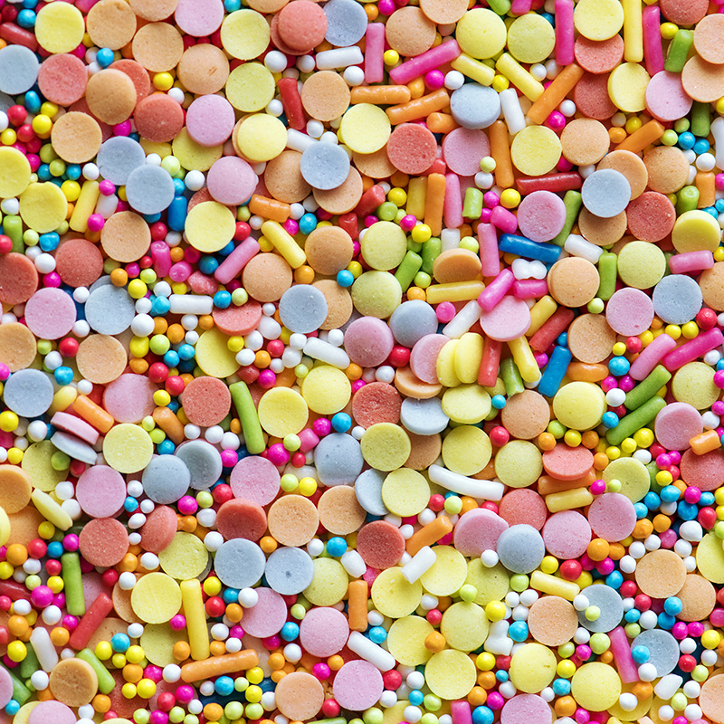 Assorted rainbow sprinkles.