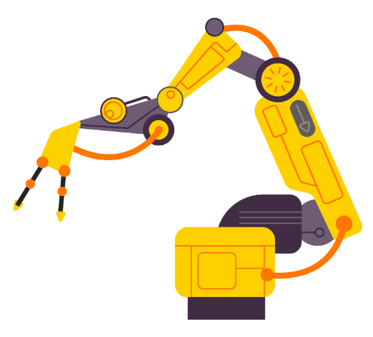 An illustrated hydraulic arm in classic construction yellow.