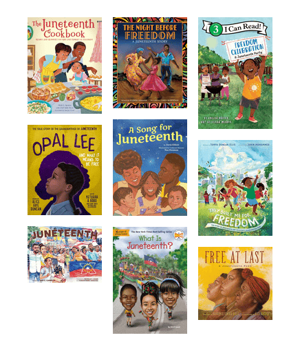 Grid of covers of picture books about Juneteenth.