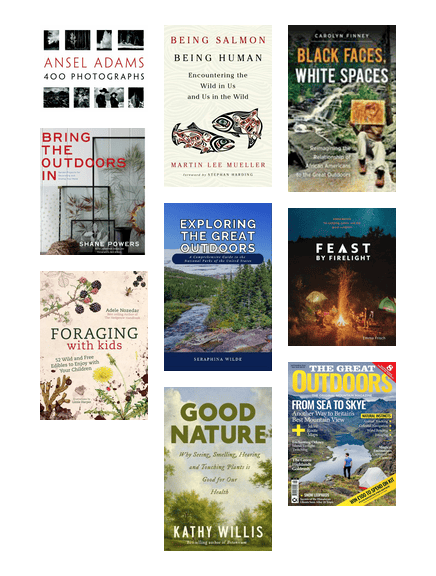 Covers of books - mostly adult nonfiction - about planning a trip, exploring new territories, or appreciating nature wherever you are.