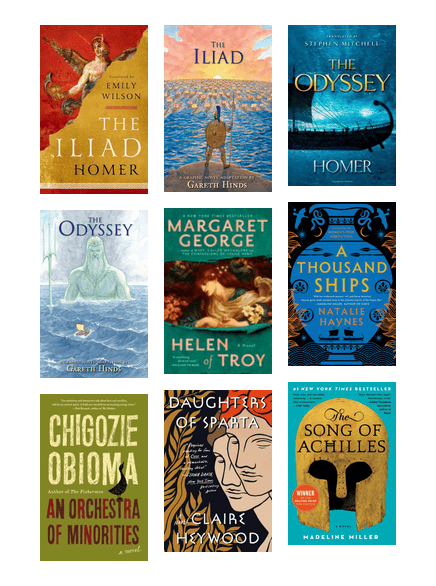 Covers of various Odyssey re-tellings and spinoffs.
